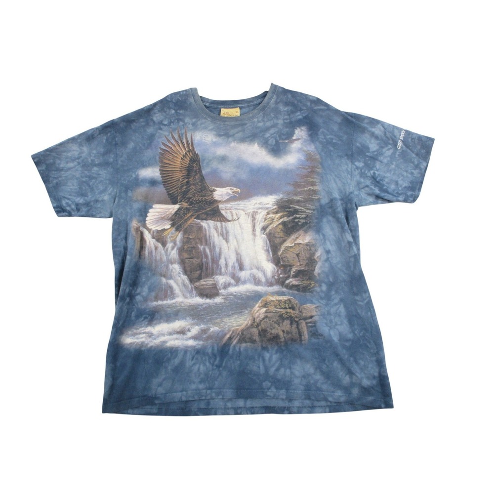 The Mountain Bald Eagle Waterfall Tie Dye Graphic T-Shirt Blue Mens XL Smoky Mtn